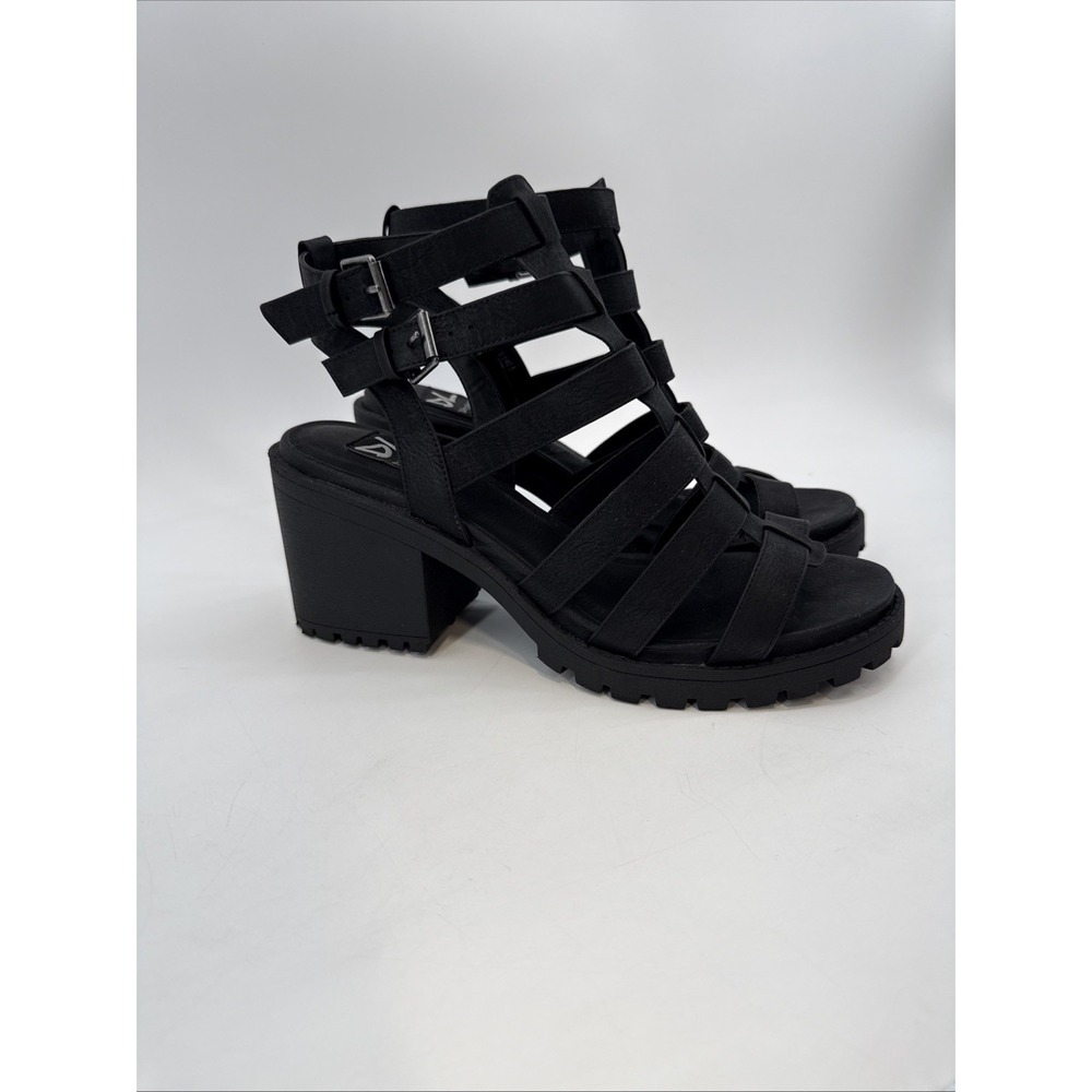 Dirty Laundry Black Caged Gladiator Sandals Block Heel Lug Sole Womens 9.5 M EUC